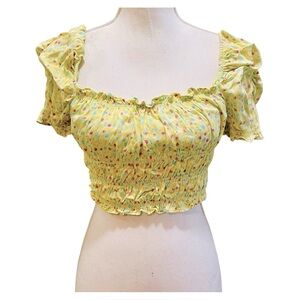 Zara Yellow Floral Ruffle Crop Top Small